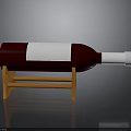Red Wine Bottle Displayed on Wooden Stand with White Label in Dark Background