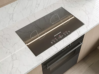 Modern Kitchen Interior With Marble Countertop Black Induction Cooktop And Oven Appliances 3d model