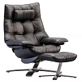 Comfortable Black Leather Recliner Chair with Ottoman and Metal Base