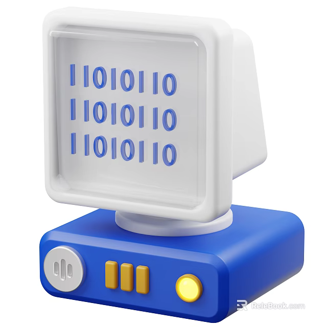 Retro Computer Device Featuring Blue Base White Screen And Repeating Binary 1010110 3d model