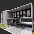 Modern Concrete Detached Villa With Courtyard Swimming Pool And Large Windows