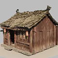 Traditional Ancient Chinese Building Featuring Wooden Structure Tile Thatched Roof Red Lanterns And Stone Steps