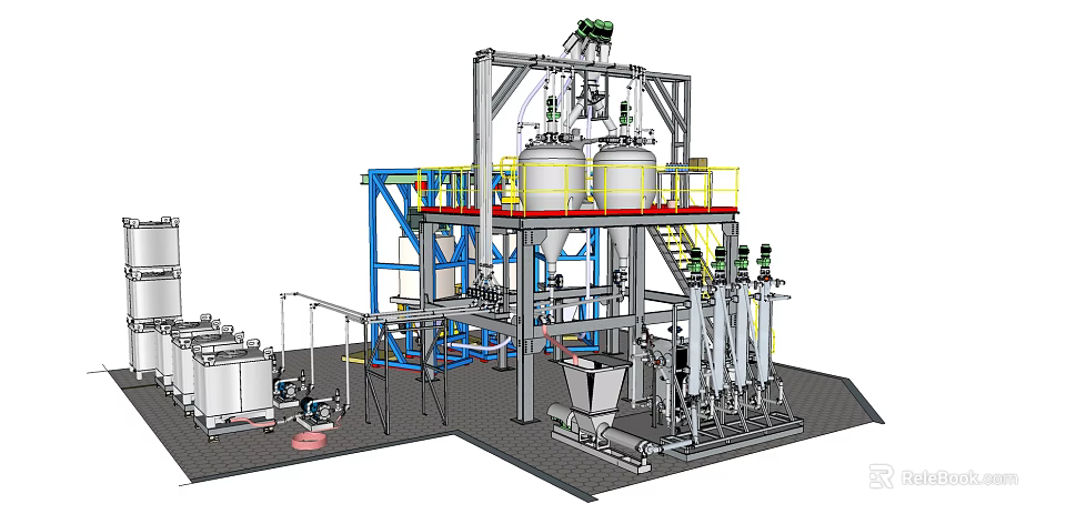 Industrial Processing Equipment With Large Tanks Piping Networks Access Platforms And Ladders 3d model 