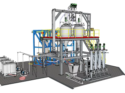 Industrial Processing Equipment With Large Tanks Piping Networks Access Platforms And Ladders 3d model