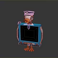 Cartoon Bird Wearing Police Cap And Tie Holding Blue Tablet With Blank Screen