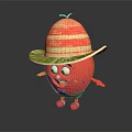 Red 3D Cartoon Game Movie Character With Straw Hat Green Rim Blue Shorts Red Shoes