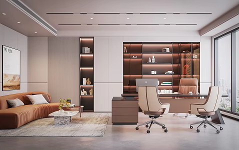 Modern manager office desk chairman office sofa painting 3d model