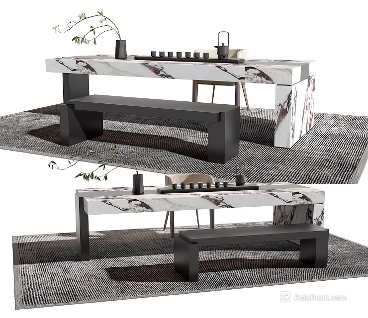 Modern Tea Table And Chairs With Marble Top And Minimalist Design Elements 3d model