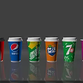 Colorful Disposable Paper Cups From Various Beverage Brands On Reflective Surface