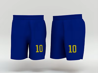 Pair Of Blue Sports Shorts With Yellow Number 10 Design For Active Wear 3d model