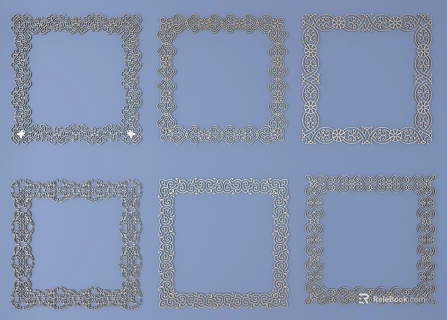 Multiple Intricately Carved Square Frames With Diverse Patterns On Blue Background 3d model 