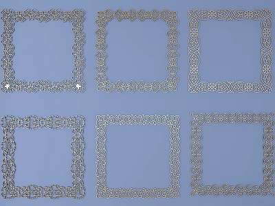 Multiple Intricately Carved Square Frames With Diverse Patterns On Blue Background 3d model