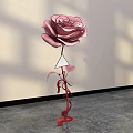 Floral Art Installation With Pink Rose Metal Frame And Shadow Effects On Wall Background