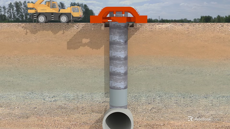 Industrial Equipment Featuring Yellow Crane And Orange Structure For Underground Pipe Work 3d model 
