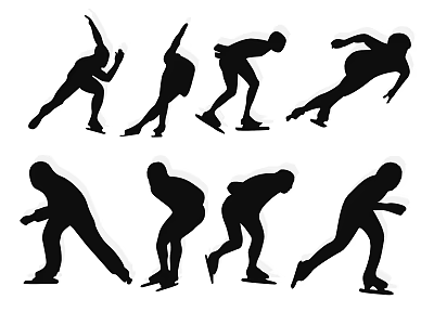 Group of People Ice Skating in Various Dynamic Poses and Movements 3d model