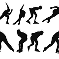 Group of People Ice Skating in Various Dynamic Poses and Movements