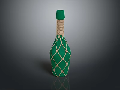 Green Bottle With Beige Netting Wrap And Green Cap For Daily Use 3d model