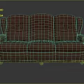 Red Three Seater Sofa With Tufted Back And Wooden Frame Design 3d model