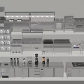 Various Stainless Steel Kitchen Appliances Display With Modern Cabinets And Shelves