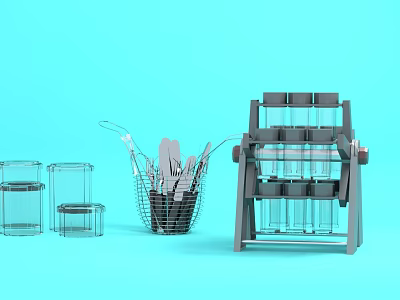 Multi Tiered Kitchen Cabinet With Glass Jars And Utensil Storage Basket 3d model