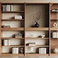 Stylish Modern Wooden Bookshelf With Multilayer Shelves Books Decorative Sculptures And Vases