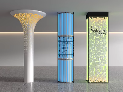 Modern Decorative Columns with White Hollow Design Blue Stripes and Illuminated Welcome Pattern 3d model
