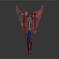 Red Spacecraft Model With Streamlined Design Blue Cockpit And Black Stripes