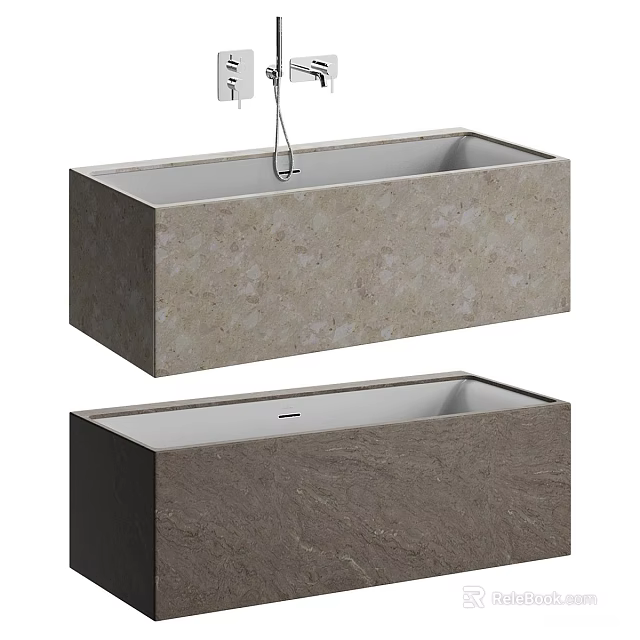Modern Rectangular Bathtub With Stone Texture Light And Dark Gray Design 3d model 
