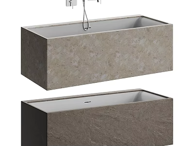 Modern Rectangular Bathtub With Stone Texture Light And Dark Gray Design 3d model