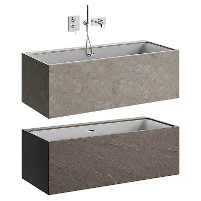 Modern Rectangular Bathtub With Stone Texture Light And Dark Gray Design 3d model