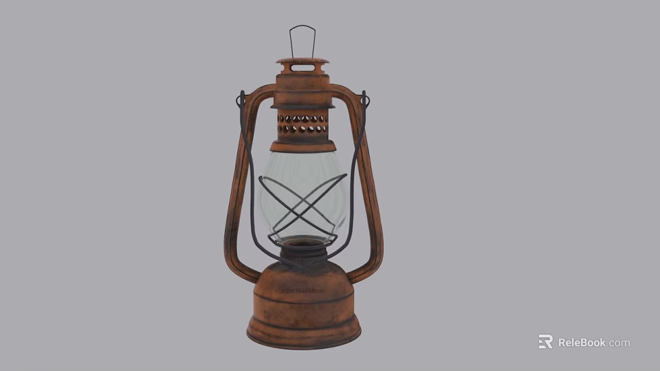 Vintage Kerosene Lamp With Retro Metal Frame Glass Shade And Antique Design Details 3d model 