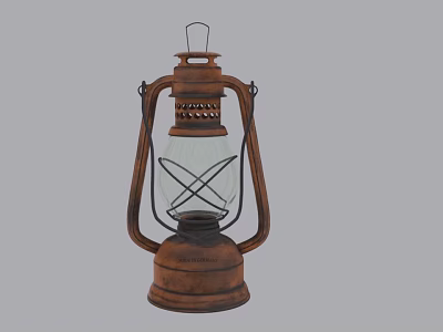 Vintage Kerosene Lamp With Retro Metal Frame Glass Shade And Antique Design Details 3d model