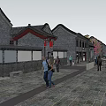 Traditional Commercial Street With Riverfront Buildings And Pedestrian Layout Design