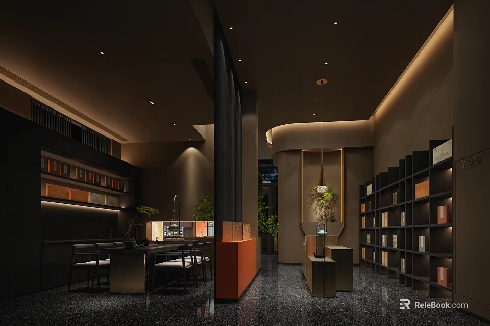 Modern Interior Design With Bookshelves Green Plants And Cozy Seating 3d model 