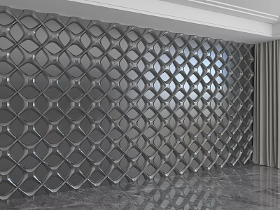 Modern Gray Textured Background Wall With Diamond Lattice Three Dimensional Pattern And Marble Floor 3d model