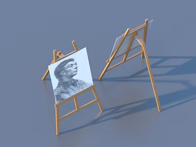 Wooden Easel Stands With Paintings For Home Art Supplies And Decoration 3d model