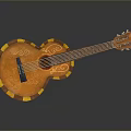 Ornate Acoustic Guitar With Striped Orange Yellow Finish And Intricate Carved Patterns