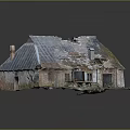 Abandoned Old Cottage with Weathered Red Brick Walls Damaged Tile Roof Broken Windows and Doorway