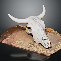 White Bull Skull Display on Textured Brown Base Against Dark Background