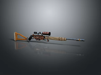 Tactical Sniper Rifle With Sniper Scope Orange Stock And Long Barrel 3d model
