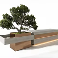 Modern Reception Desk With Concrete Top And Brass Base Featuring Bonsai Tree 3d model