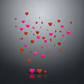 Colorful Red And Pink Heart Shapes Floating On Gray Background With Reflections