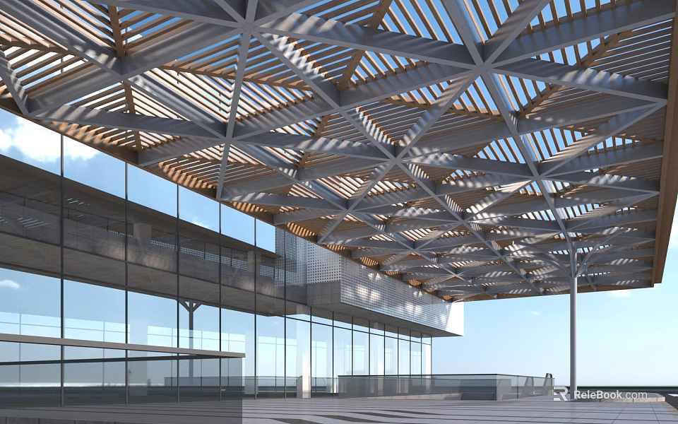 Modern Geometric Metal Grid Sunshade Design For Building Exterior Outdoor Area 3d model 