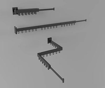 Black Metal Wall Mounted Hangers with Multiple Hooks and Different Shapes for Home Organization 3d model