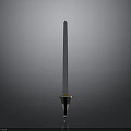 Sword With Slender Blade And Golden Decorated Hilt On Gray Background With Reflection