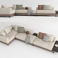 Modern Beige Sectional Sofa With Multiple Colored Cushions Gray Throw Blanket And Side Table 3d model
