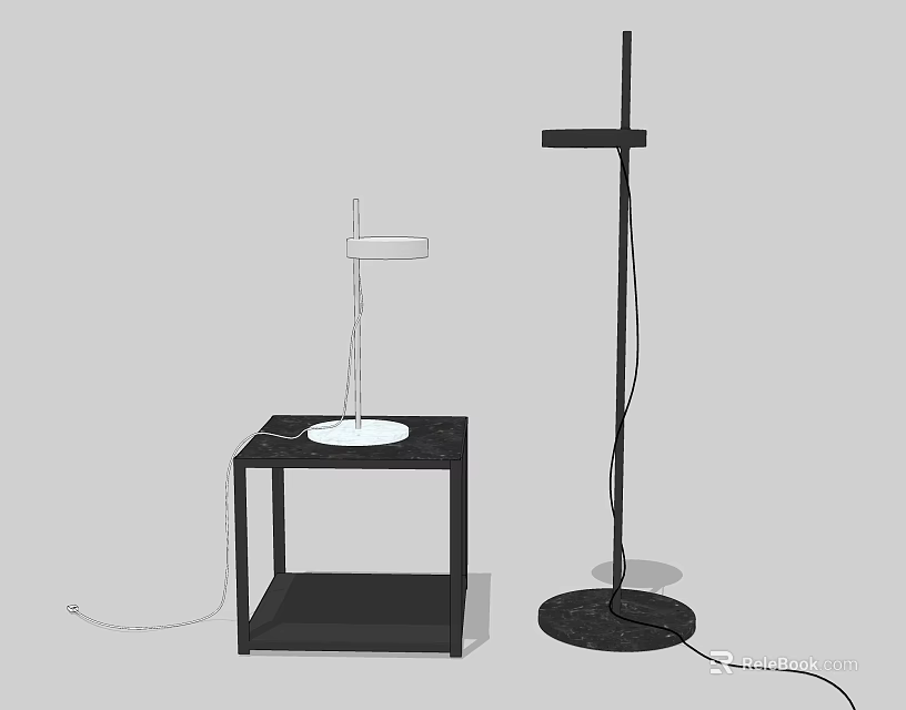 Modern Minimalist Lighting Combination With Table Lamp And Floor Lamp On Black Table 3d model