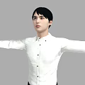 Man in White Shirt and Gray Pants with Arms Outstretched Against Gray Background 3d model