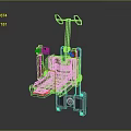 Industrial Mechanical Chair With Red Seating Metal Frame And Top Devices Structure
