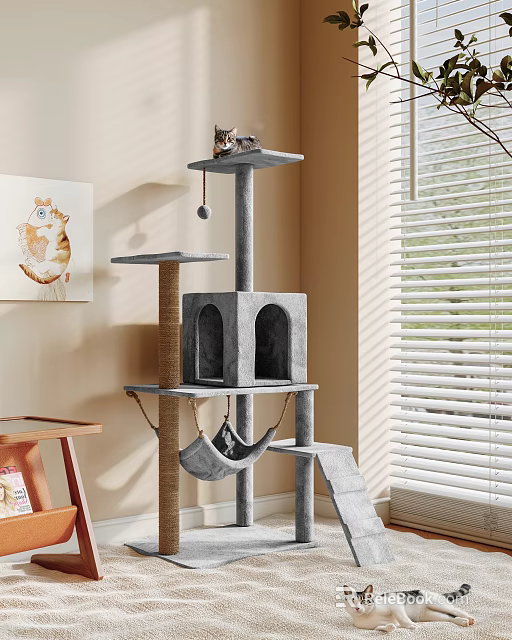 Multi Level Cat Tree With Scratching Post Cat Cabin Hanging Toy And Resting Perch 3d model 